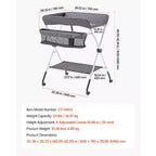 Table à langer VEVOR, Station à langer pliable avec panier latéral, roulettes verrouillables, organiseur de rangement multifonctionnel pour chambre de bébé, gris foncé