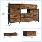 Commode noire et blanche pour chambre à coucher, commode moderne de 140 cm de large avec meuble TV, organisateur à 14 tiroirs en tissu, grande armoire de rangement pour vêtements pour couloir, salon