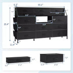 Commode noire et blanche pour chambre à coucher, commode moderne de 140 cm de large avec meuble TV, organisateur à 14 tiroirs en tissu, grande armoire de rangement pour vêtements pour couloir, salon