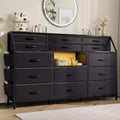 Black/White Dresser for Bedroom, 55 Wide Modern Dresser TV Stand 14 Fabric Drawer Organizer, Large Clothing Storage Cabinet for Hallway, Living Room