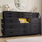 Black/White Dresser for Bedroom, 55 Wide Modern Dresser TV Stand 14 Fabric Drawer Organizer, Large Clothing Storage Cabinet for Hallway, Living Room