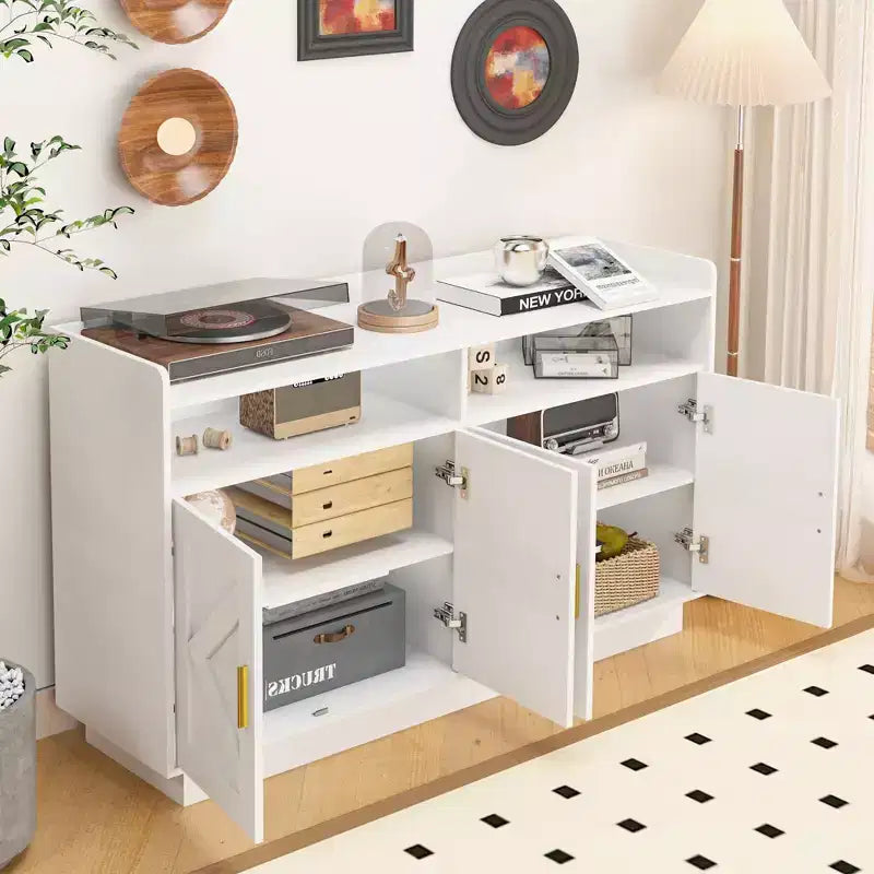 Buffet de salle à manger Okak, meuble de rangement avec 4 portes et 2 tiroirs, poignée en métal, armoire de rangement pour salon, salle à manger, cuisine