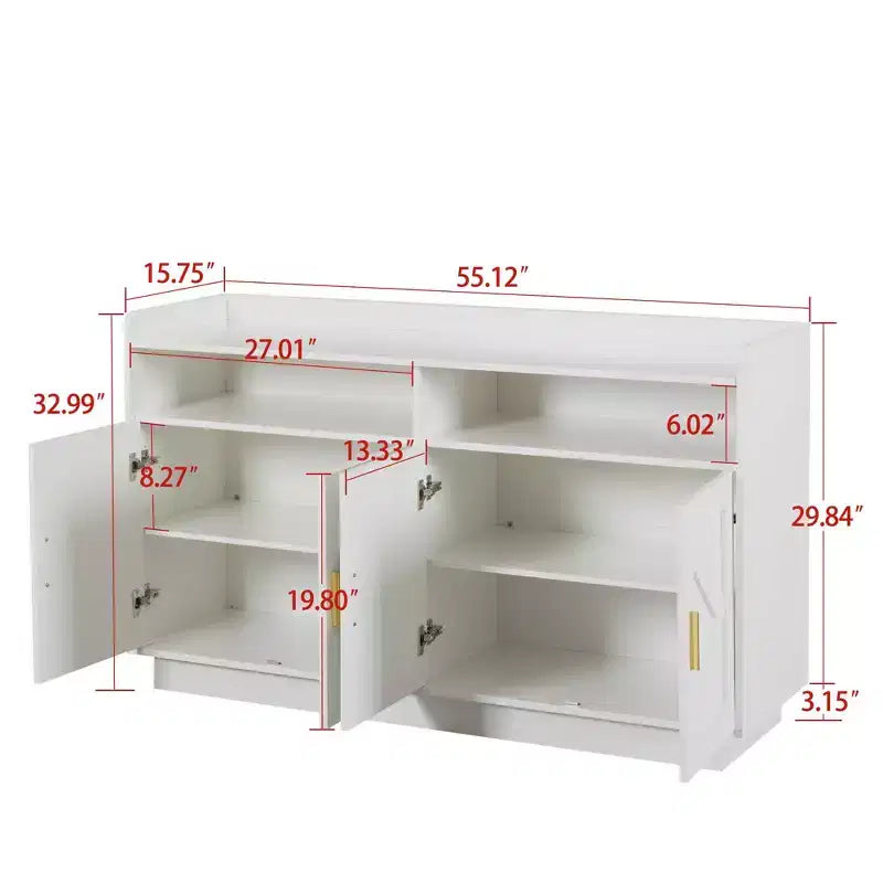 Buffet de salle à manger Okak, meuble de rangement avec 4 portes et 2 tiroirs, poignée en métal, armoire de rangement pour salon, salle à manger, cuisine