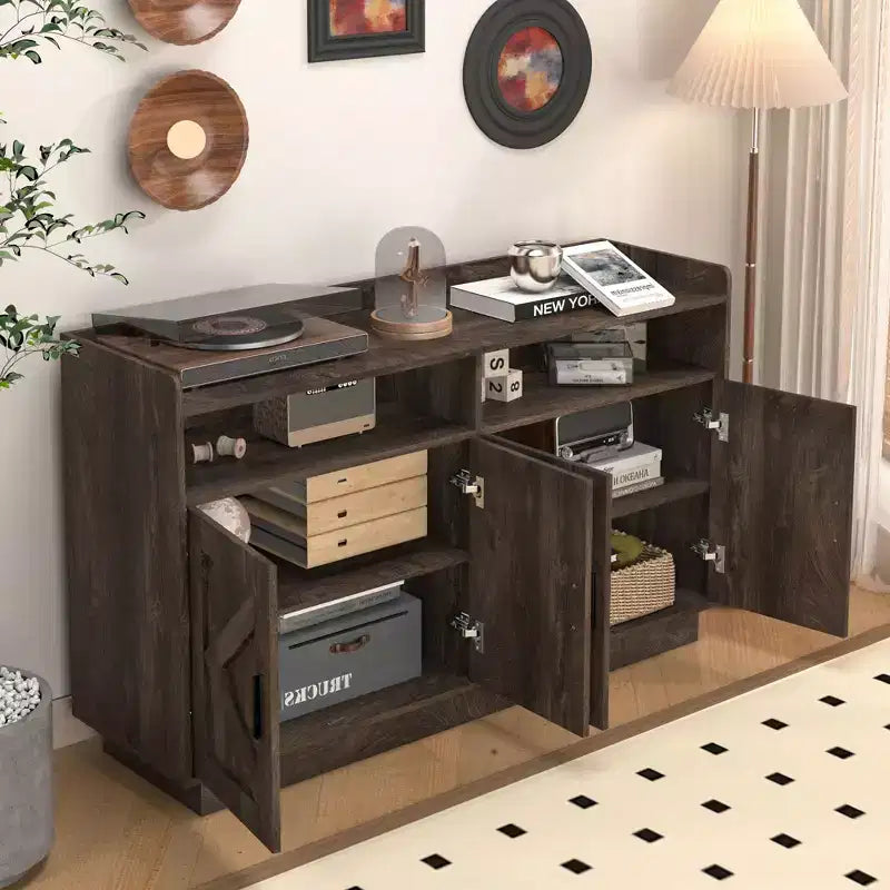 Buffet de salle à manger Okak, meuble de rangement avec 4 portes et 2 tiroirs, poignée en métal, armoire de rangement pour salon, salle à manger, cuisine