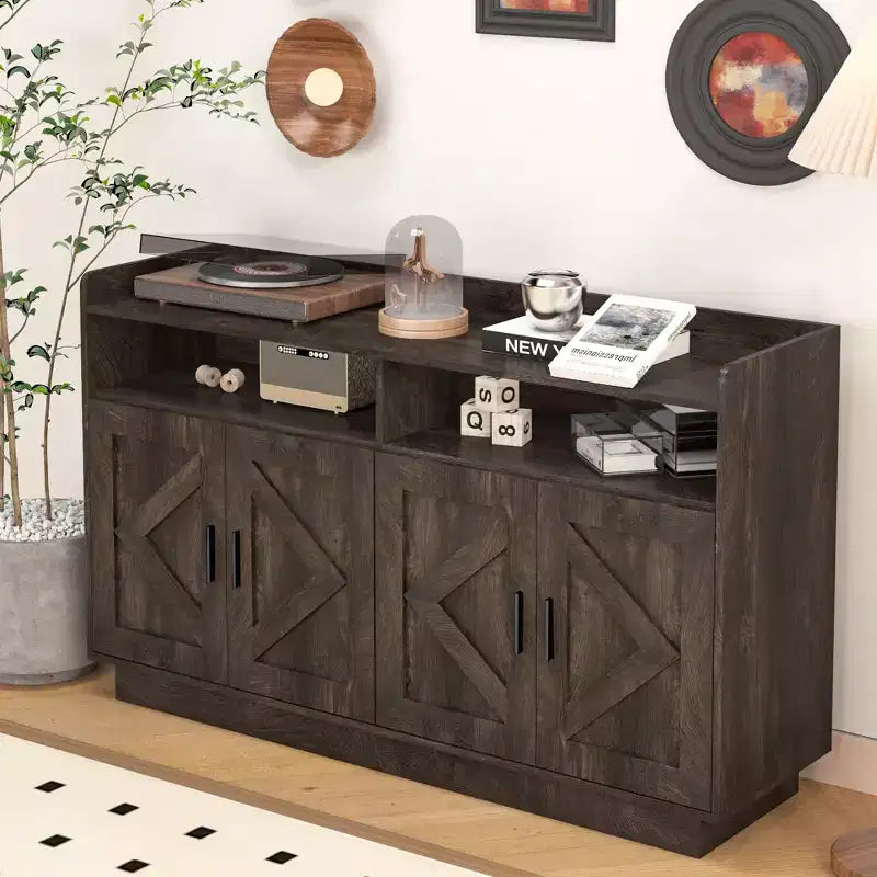 Buffet de salle à manger Okak, meuble de rangement avec 4 portes et 2 tiroirs, poignée en métal, armoire de rangement pour salon, salle à manger, cuisine