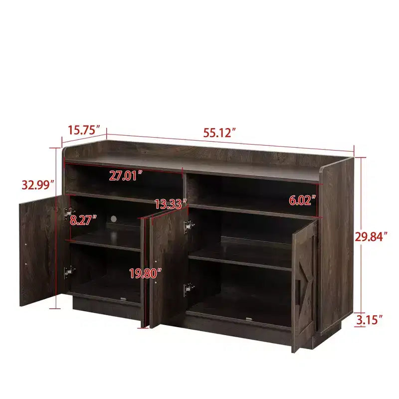 Buffet de salle à manger Okak, meuble de rangement avec 4 portes et 2 tiroirs, poignée en métal, armoire de rangement pour salon, salle à manger, cuisine