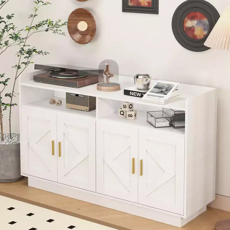 Buffet de salle à manger Okak, meuble de rangement avec 4 portes et 2 tiroirs, poignée en métal, armoire de rangement pour salon, salle à manger, cuisine