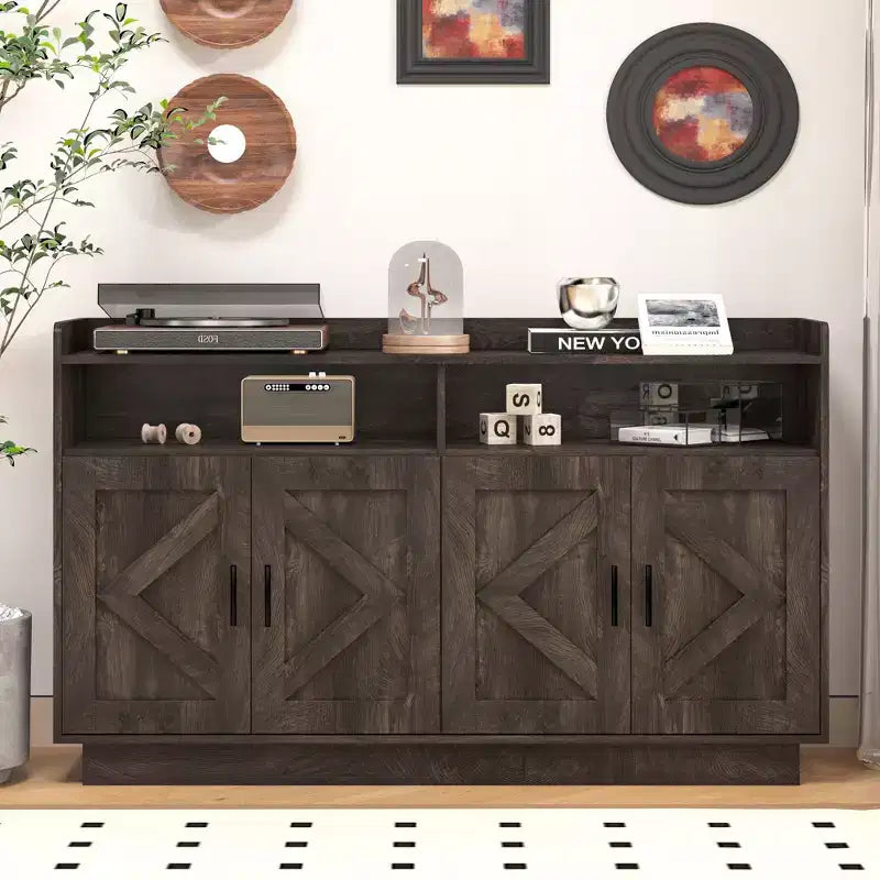 Buffet de salle à manger Okak, meuble de rangement avec 4 portes et 2 tiroirs, poignée en métal, armoire de rangement pour salon, salle à manger, cuisine