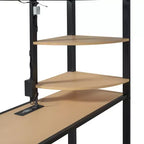 Lit mezzanine avec armoire sous le lit et rideau, cadre de lit en métal avec étagères de bureau, prise de courant et lumière LED