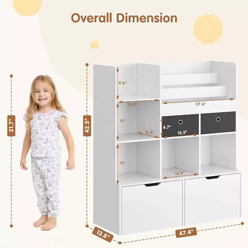 Étagère à livres en bois pour enfants de 121 cm avec 4 tiroirs, bibliothèque pour enfants, étagère de rangement pour bébé, coffre à jouets au sol pour chambre d'enfant, salle de jeux, salle de classe