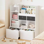 Étagère à livres en bois pour enfants de 121 cm avec 4 tiroirs, bibliothèque pour enfants, étagère de rangement pour bébé, coffre à jouets au sol pour chambre d'enfant, salle de jeux, salle de classe