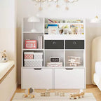 Étagère à livres en bois pour enfants de 121 cm avec 4 tiroirs, bibliothèque pour enfants, étagère de rangement pour bébé, coffre à jouets au sol pour chambre d'enfant, salle de jeux, salle de classe