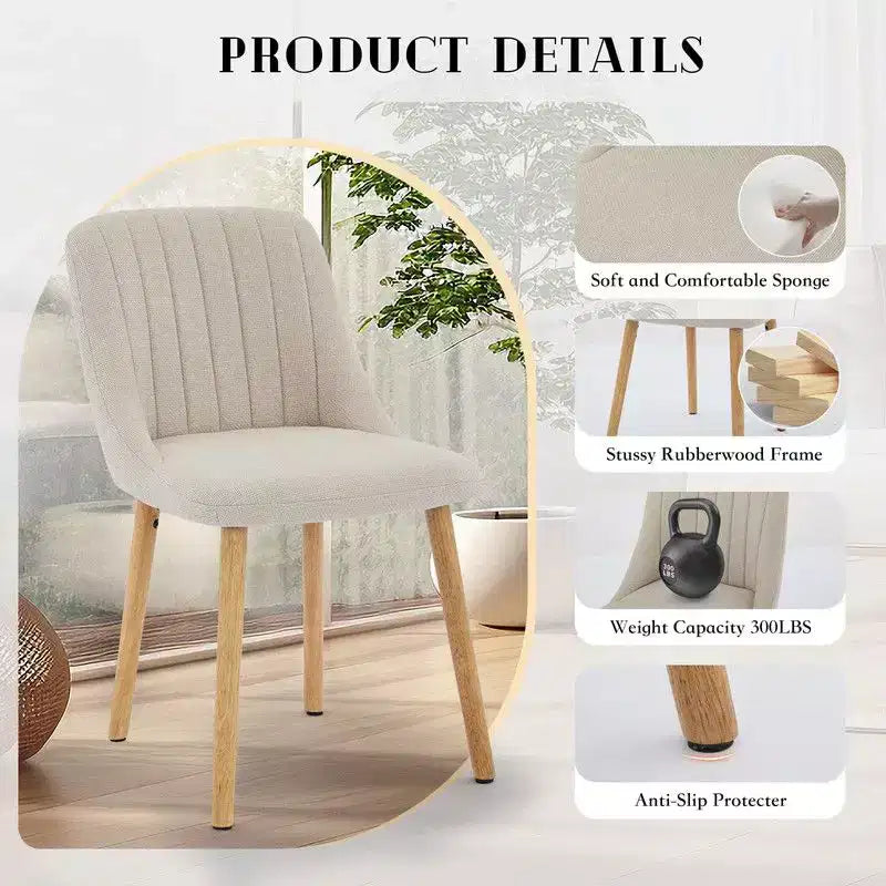 Coolmee Lot de 2 chaises de salle à manger, chaises de cuisine rembourrées avec dossier ergonomique, chaises de salle à manger d'une capacité de 136 kg avec pieds en chêne pour salle à manger