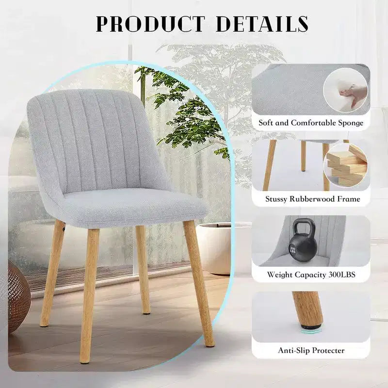 Coolmee Lot de 2 chaises de salle à manger, chaises de cuisine rembourrées avec dossier ergonomique, chaises de salle à manger d'une capacité de 136 kg avec pieds en chêne pour salle à manger