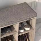Banc à chaussures avec coussin et poches latérales, 10 compartiments, 104 cm, organisateur de chaussures d'entrée, étagère à chaussures avec étagères réglables