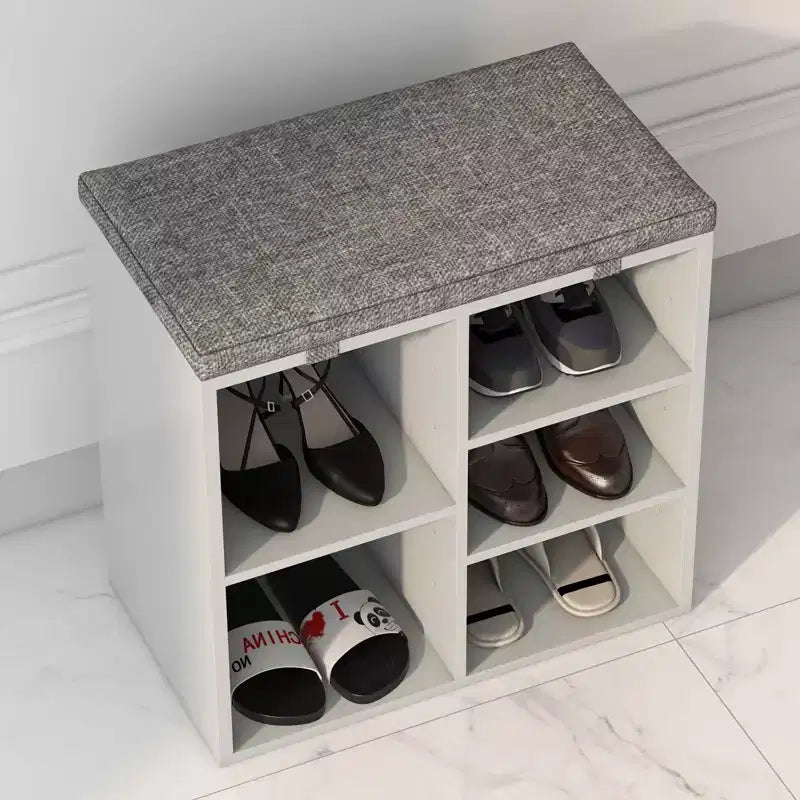 Banc à chaussures avec coussin et poches latérales, 10 compartiments, 104 cm, organisateur de chaussures d'entrée, étagère à chaussures avec étagères réglables