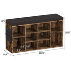 Banc à chaussures avec coussin et poches latérales, 10 compartiments, 104 cm, organisateur de chaussures d'entrée, étagère à chaussures avec étagères réglables