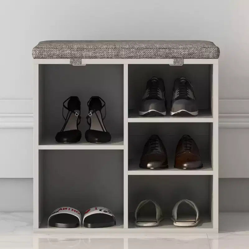 Banc à chaussures avec coussin et poches latérales, 10 compartiments, 104 cm, organisateur de chaussures d'entrée, étagère à chaussures avec étagères réglables
