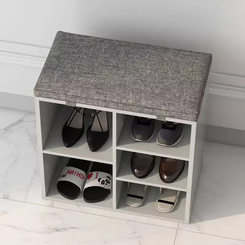 Banc à chaussures avec coussin et poches latérales, 10 compartiments, 104 cm, organisateur de chaussures d'entrée, étagère à chaussures avec étagères réglables