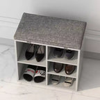 Banc à chaussures avec coussin et poches latérales, 10 compartiments, 104 cm, organisateur de chaussures d'entrée, étagère à chaussures avec étagères réglables