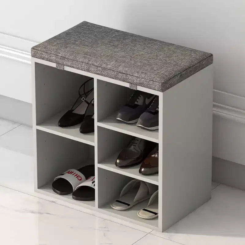 Banc à chaussures avec coussin et poches latérales, 10 compartiments, 104 cm, organisateur de chaussures d'entrée, étagère à chaussures avec étagères réglables