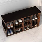 Banc à chaussures avec coussin et poches latérales, 10 compartiments, 104 cm, organisateur de chaussures d'entrée, étagère à chaussures avec étagères réglables