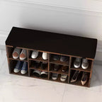 Banc à chaussures avec coussin et poches latérales, 10 compartiments, 104 cm, organisateur de chaussures d'entrée, étagère à chaussures avec étagères réglables