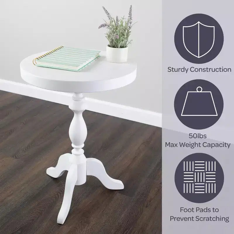 Table d'appoint ronde sur pied Lavish Home, blanche