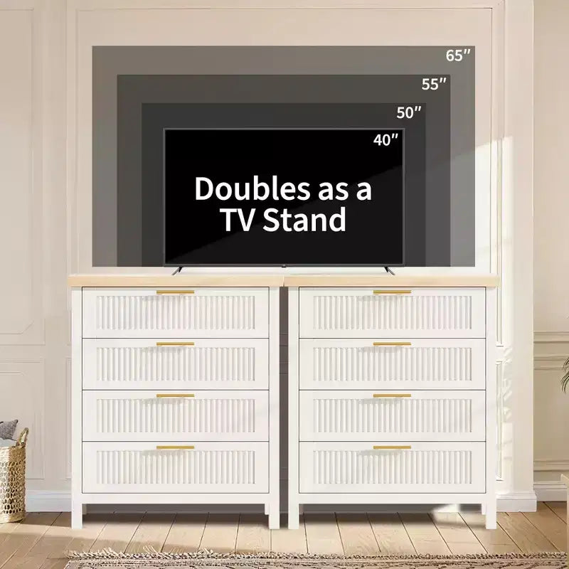 GustoWave Commode Haute 35,4" pour Chambre, avec 4 Tiroirs Cannelés et Armoire de Rangement pour Vêtements, Organisateur de Tiroir pour Chambre, Salon