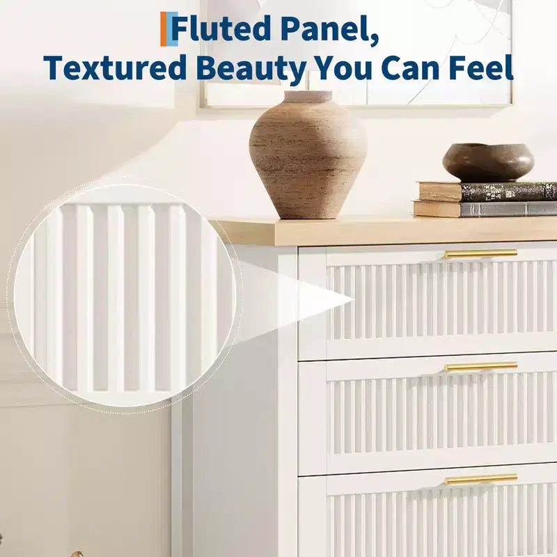 GustoWave Commode Haute 35,4" pour Chambre, avec 4 Tiroirs Cannelés et Armoire de Rangement pour Vêtements, Organisateur de Tiroir pour Chambre, Salon
