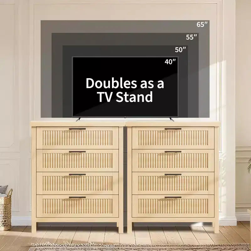GustoWave Commode Haute 35,4" pour Chambre, avec 4 Tiroirs Cannelés et Armoire de Rangement pour Vêtements, Organisateur de Tiroir pour Chambre, Salon