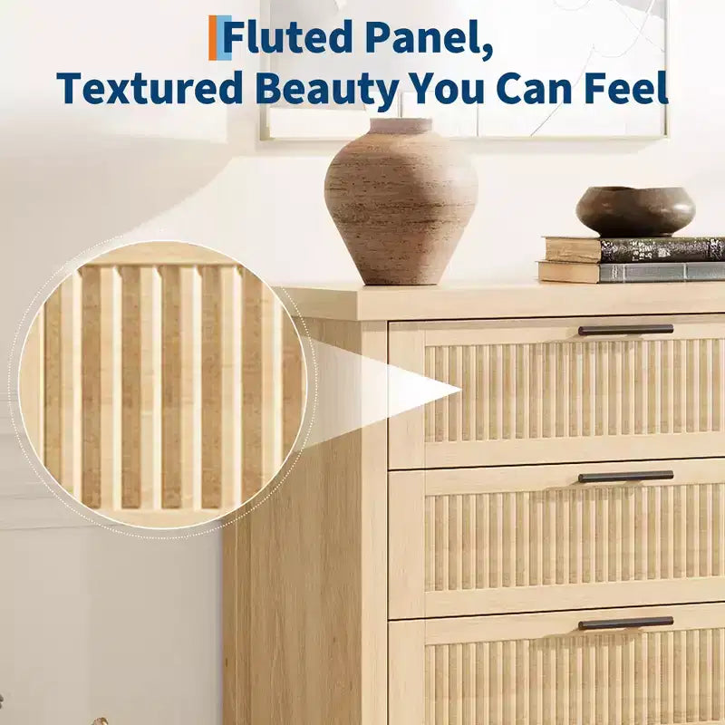 GustoWave Commode Haute 35,4" pour Chambre, avec 4 Tiroirs Cannelés et Armoire de Rangement pour Vêtements, Organisateur de Tiroir pour Chambre, Salon
