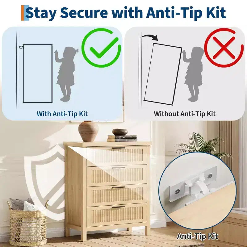 GustoWave Commode Haute 35,4" pour Chambre, avec 4 Tiroirs Cannelés et Armoire de Rangement pour Vêtements, Organisateur de Tiroir pour Chambre, Salon