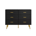 Wooden Chest of Drawers, Modern 6 Drawer Storage Cabinet with Gold Handles and Sturdy Metal Legs, Bedroom Drawer Organizer for Living Room, Hallway