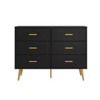 Wooden Chest of Drawers, Modern 6 Drawer Storage Cabinet with Gold Handles and Sturdy Metal Legs, Bedroom Drawer Organizer for Living Room, Hallway