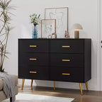 Commode en bois, armoire de rangement moderne à 6 tiroirs avec poignées dorées et pieds métalliques robustes, organisateur de tiroirs de chambre pour salon, couloir