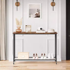 33.5in Wide Console Table, Narrow Entryway Table, Narrow Console Table, Behind Couch Table, End Table with Glass Shelf and Metal Frame