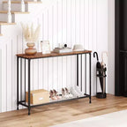 33.5in Wide Console Table, Narrow Entryway Table, Narrow Console Table, Behind Couch Table, End Table with Glass Shelf and Metal Frame