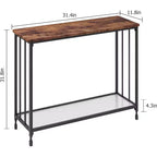 33.5in Wide Console Table, Narrow Entryway Table, Narrow Console Table, Behind Couch Table, End Table with Glass Shelf and Metal Frame