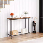 33.5in Wide Console Table, Narrow Entryway Table, Narrow Console Table, Behind Couch Table, End Table with Glass Shelf and Metal Frame