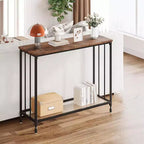 33.5in Wide Console Table, Narrow Entryway Table, Narrow Console Table, Behind Couch Table, End Table with Glass Shelf and Metal Frame