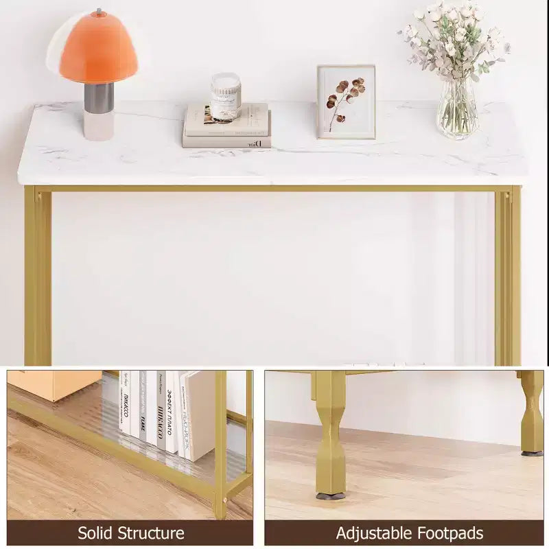 33.5in Wide Console Table, Narrow Entryway Table, Narrow Console Table, Behind Couch Table, End Table with Glass Shelf and Metal Frame