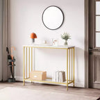 33.5in Wide Console Table, Narrow Entryway Table, Narrow Console Table, Behind Couch Table, End Table with Glass Shelf and Metal Frame
