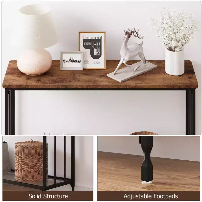 33.5in Wide Console Table, Narrow Entryway Table, Narrow Console Table, Behind Couch Table, End Table with Glass Shelf and Metal Frame