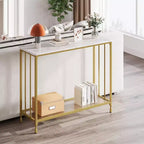 33.5in Wide Console Table, Narrow Entryway Table, Narrow Console Table, Behind Couch Table, End Table with Glass Shelf and Metal Frame
