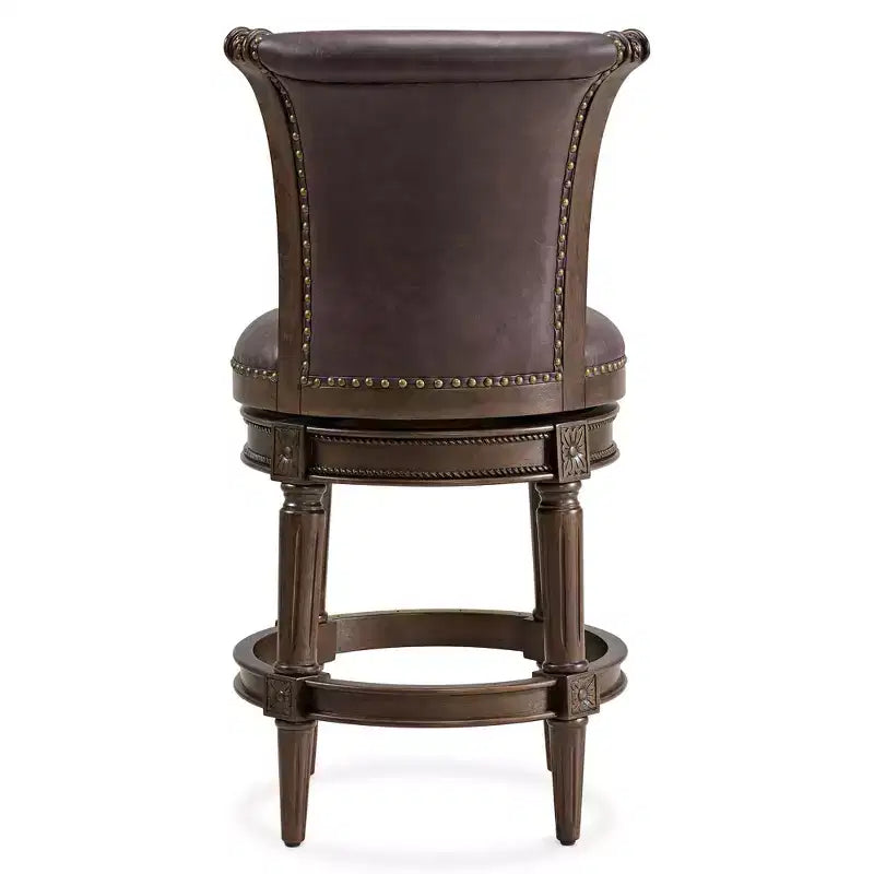 ROME + OAK Tabouret de bar Runyan, Noyer foncé, Similicuir végétalien marron vintage, Lot de 4