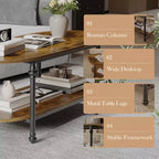Table basse industrielle, table centrale ovale à 2 niveaux de 120 cm avec cadre en métal et rangement ouvert, design de ferme moderne pour salon