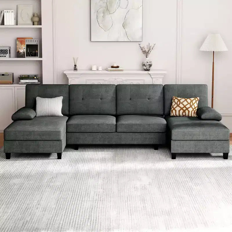 Celebalcony 106 Sectional Couches for Living Room, U-Shaped Couch 4-Seat Sofa with Double Chaise, Comfortable Fabric Sofa for Apartment