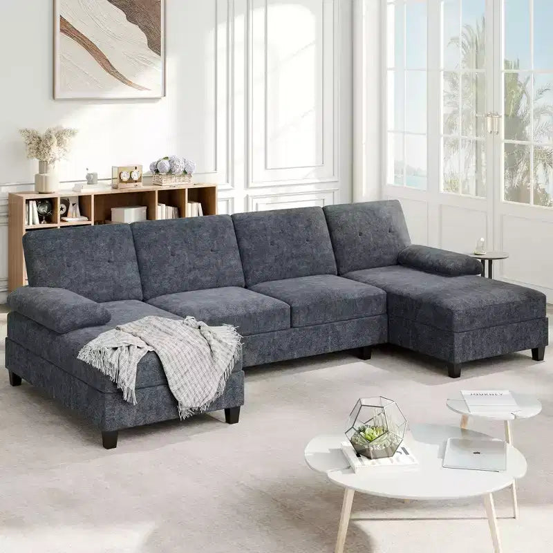 Canapé d'angle Celebalcony 106 pour salon, canapé en U 4 places avec double méridienne, canapé en tissu confortable pour appartement