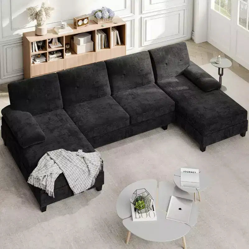 Canapé d'angle Celebalcony 106 pour salon, canapé en U 4 places avec double méridienne, canapé en tissu confortable pour appartement